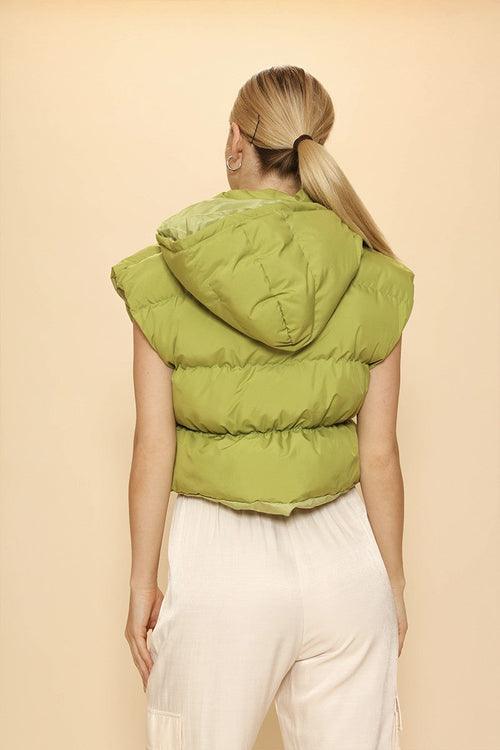 Cropped Puffer Vest With Hood