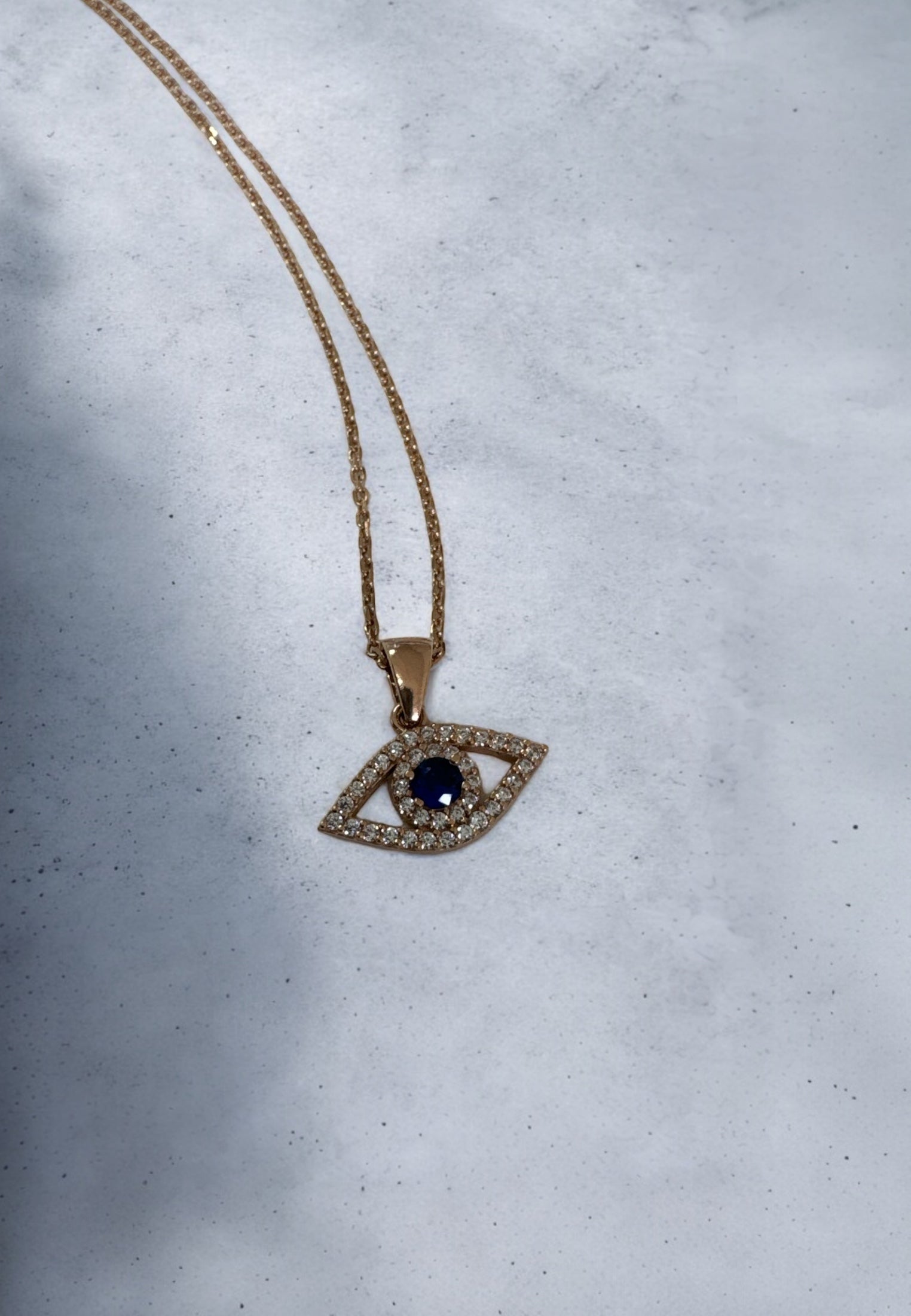 Evil Eye Elliptical Necklace Blue Rosegold